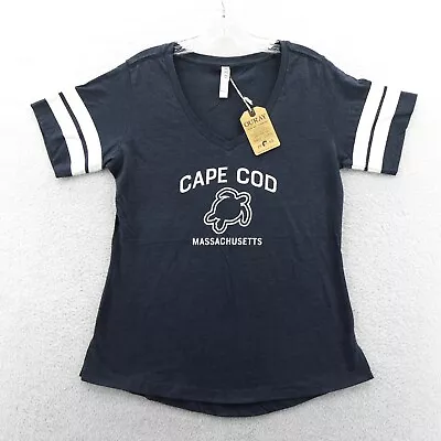 Cape Cod Shirt Womens Medium Blue Ringer V-Neck Sea Turtle Nature Tee Ouray New • $22.16