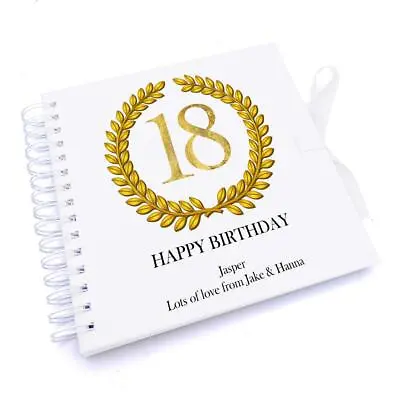 Personalised 18th Birthday Gift For Him Scrapbook Photo Album Gold Wreath UV-715 • £15.49