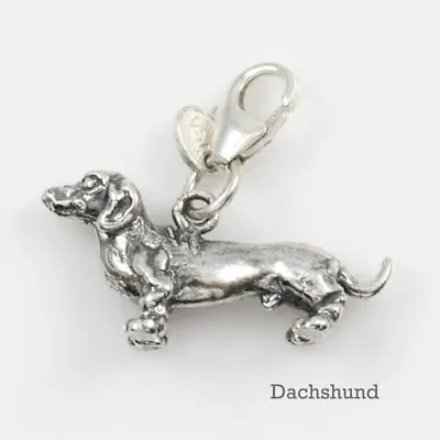 Dachshund Dog Charm 3 Dimensional Solid Sterling Silver • $47.63