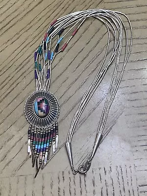 QT QUOC Navajo LIQUID STERLING SILVER Concho Multi Strand Necklace Multi Inlay • $155