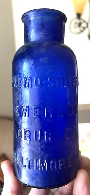 Nice 6  Cobalt Blue Colored Bromo Seltzer Bottle Baltimore Md 1905 Era Dug L@@k • $29
