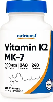 $16.98 • Buy Nutricost Vitamin K2 MK-7 100 Mcg, 240 Softgels - Gluten Free And Non-GMO MK7