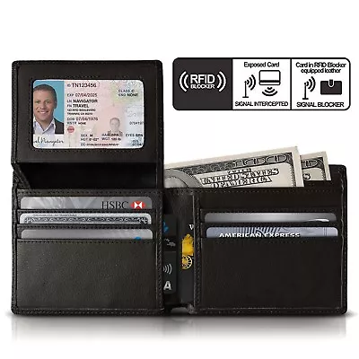 RFID Blocking Genuine Leather Wallet Slim Mens Purse Bifold Credit Card Holder • $35.14