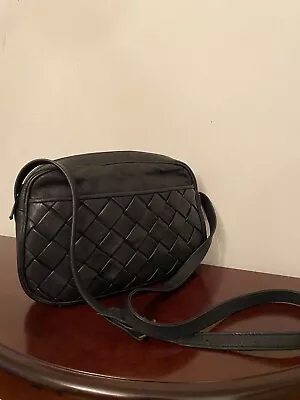 Black Vintage Woven Women’s Leather Crossbody Bag • $40