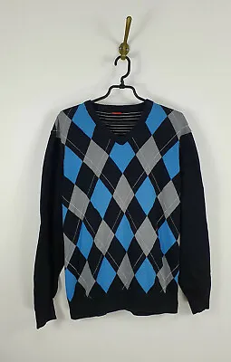 S.Oliver Diamond Sweater Pullover V-Neck Black Cotton Men Size: L • $14.99