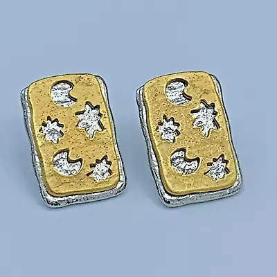 Liz Claiborne Silver And Gold Tone Moon And Stars Stud Earrings 1237 • $8.50