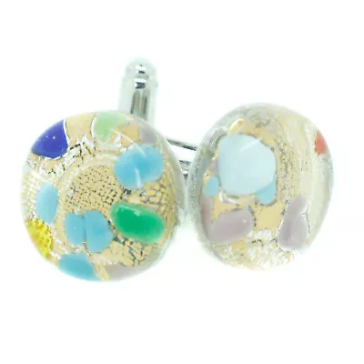 Murano Glass Cufflinks Circular Gold Multi Venice Wedding Made In Italy • £15.95