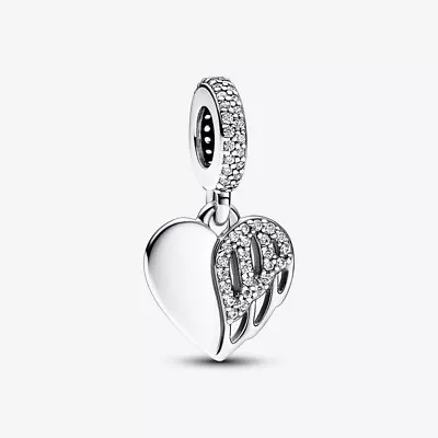 S925 Silver Plated Heart & Angel Dangle Charm For Your Moment Bracelet C38 • £12.95