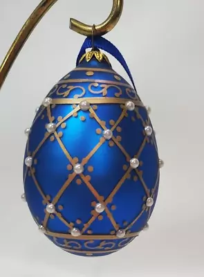 Metropolitan Museum Of Art Russian IMPERIAL FABERGE EGG ORNAMENT Blue & Gold 3  • $24.99