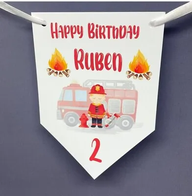 Personalised Fire Engine Truck Birthday Bunting Banner 1st 2nd 3rd Fireman • £4.50