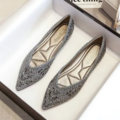 Rivets Flats Pointed Toe Glitter Beading Ballerian Shoes Shallow Mouth Sequined • $37.16