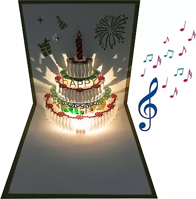 3D Pop Up Birthday CardsWarming LED Light Birthday Cake Music Happy Birthday Ca • $8.58