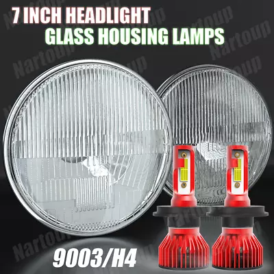 Pair 7 Inch LED Headlight Housings With H4 Bulbs • $86.99