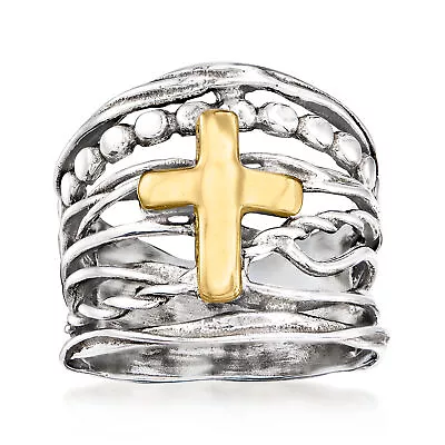 Ross-Simons Sterling Silver And 14kt Yellow Gold Multi-Row Cross Ring • $159