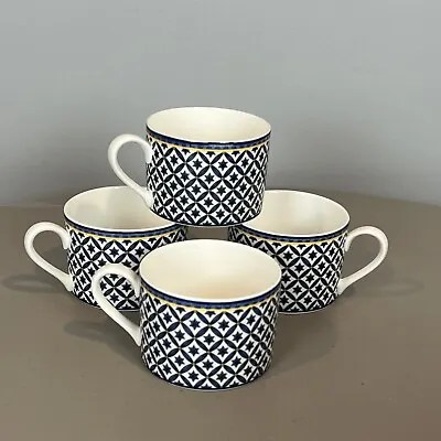 4 Victoria Beale Williamsburg Coffee Tea Cups #9026 Blue White Yellow Starburst • $11.24