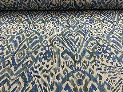 Zen Ikat Linen Blue/Green 280cm Double Width Curtain Blind Upholstery Fabric • £2.99