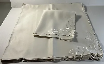 12 Vintage Eggshell Linen Diner Napkins Embroidered 17 X17   Scallop Finish New • $24.99