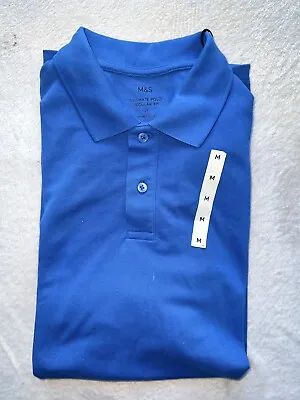 M&S Mens Pique Ultimate Polo T Shirt Pure Cotton Short Sleeve Blue Size M  Reg • £14.99