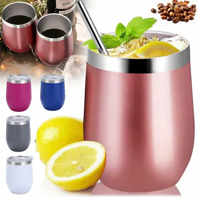 $16.13 • Buy 12oz Stainless Steel Wine Tumbler With Lid Thermos Cup Coffee Mug Insulated Cup