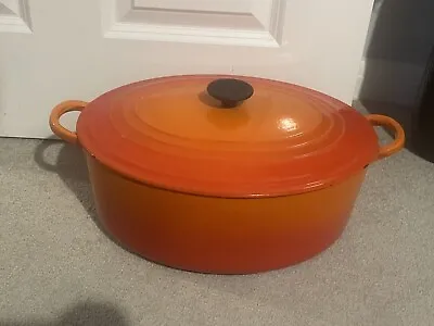 Vintage Le Creuset - Volcanic Orange Large Casserole Dish Pot 36cm 8.9L Handles • £99.99