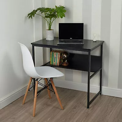 Metal & Wood Black Office Desk Unit Study Compact Workstation Computer Table   • £26.99