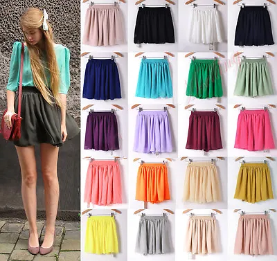 £6.99 • Buy Women Girl Chiffon Pleated Flared Elastic Waist 2 Layer Mini Skirt Short Dress