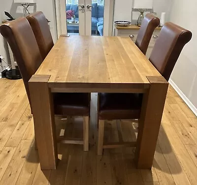 Solid Oak Dining Table And 6 Leather Chairs • £200