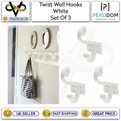 3 X Matt Vintage Twist Cast Iron Hat & Coat Hooks Hanging Pegs Coat Hook • £5.95