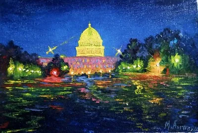 Original Oil Painting Bright Capitol Small Canvas Pallet Knife • £25.54