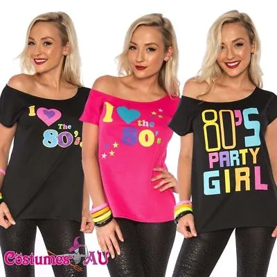 $21.38 • Buy I Love The 80's 80s T-shirt Costume Ladies 1980s Fancy Dress Girls Top TShirt