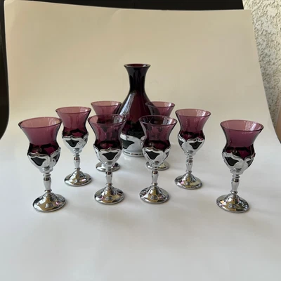 $69.95 • Buy Set Of 8 Farber Bros 87496 Chrome Amethyst Cordial Stemmed Shot Glasses 4 