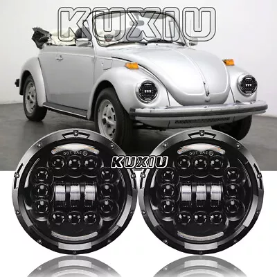 Pair 7inch LED Headlights Hi/Lo Beam Halo Angel Eyes For 1950-1979 VW Beetle • $77.99