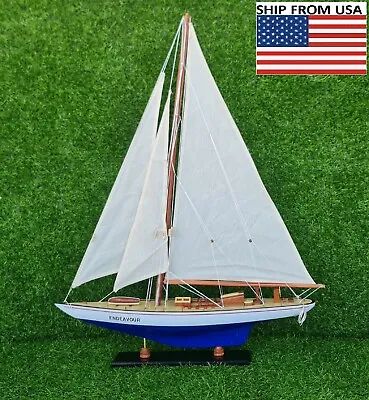 Endeavour Sailing Yacht Boat Wooden Model 27” 68cm Wood Ship Handmade Gift • $105