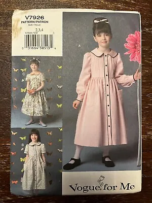 Vogue V7926 Uncut Sewing Pattern Children's Dress Size 2-3-4 • $9.99