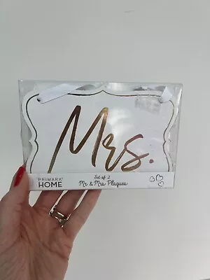 BNIB PRIMARK HOME Mr & Mrs Plaque Shabby Chic Style Wedding Hanging Wedding Gift • £7.99