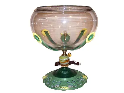 Antique Vintage Large Fish Bowl Holder Houze Glass Light Cast Iron Art Deco • $875