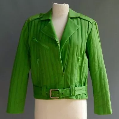 Nicole MIller Wool Jacket Quilted Lime Green Zippers Motorcycle Urban Chic Sm 6 • $39.99