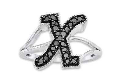 0.25 CT Black Natural Diamond Initial Alphabet  X  Ring In 14K White Gold Plated • $200.87