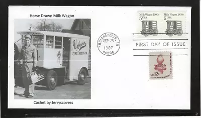 Horse Drawn Milk Wagon Transportation Coil Fdc 1987 Indy Only One Made • $7.99