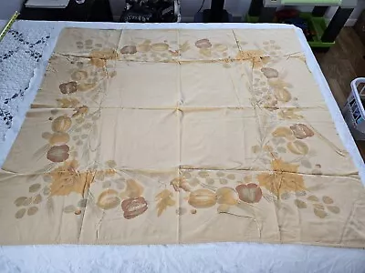 Vtg California Hand Prints Gold Leaves Fruit Metallic Mcm Cotton Tablecloth Euc • $13.50