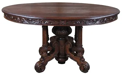 Antique French Renaissance Revival Oval Oak Carved Dining Center Or Hunt Table • $1600