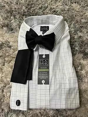 Jos A Bank Shirt Bow Tie Combo New With Tags Traveler Tailor Fit 18-1/2 34 • $15.75