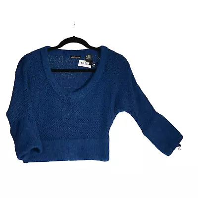 Moda International Cropped Sweater Women Size M Jewel Blue Pullover Mohair Blend • $14.77