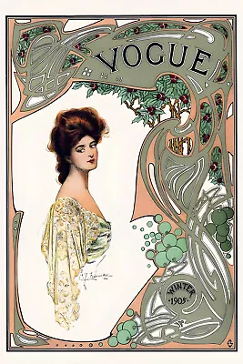 Vogue Cover Winter 1905 Woman Plant Fruit Drawing Poster Art Print • $23.99