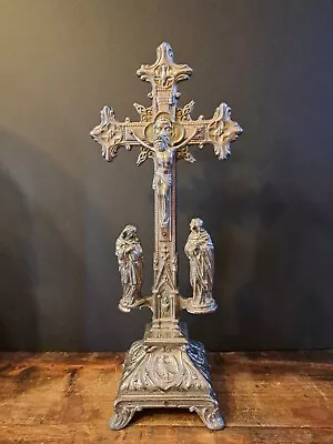 Antique Art Nouveau Chapel Altar Standing Group Calvary Cross Jesus Maria Joseph • $125