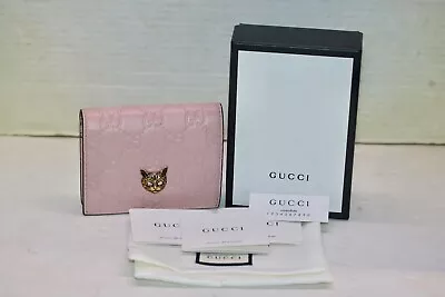 GUCCI Guccissima Signature Crystal Cat Card Case Wallet Light Candy Pink • $450