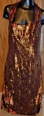 Vintage LILLIE RUBIN Metallic Gold Bronze Halter Bandage Club Dress Size S • $149.99