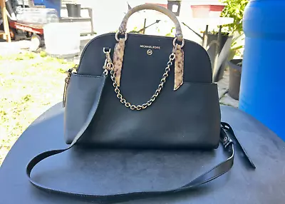 Michael Kors  Black Leather Beige Embossed Snakeskin Shoulder Handbag • $29.99