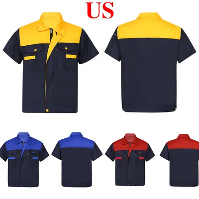 Men Work Shirts Auto Mechanic Technician Uniform Color Block Industrial T-shirts • $19.61