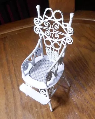 Vintage 1:12 Scale Dollhouse Chair Miniature White Wire Metal Wicker • $19.99